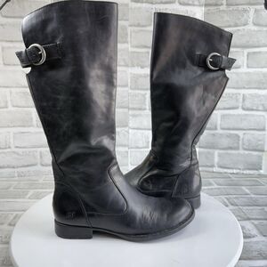 BORN Women's Size 7.5 Black Leather Knee High Side Zip Buckle Boots